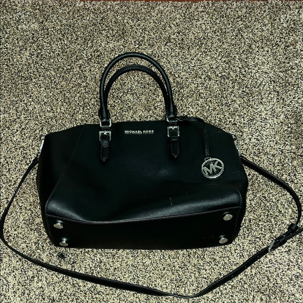 Michael Kors Black Satchel with Silver Accents